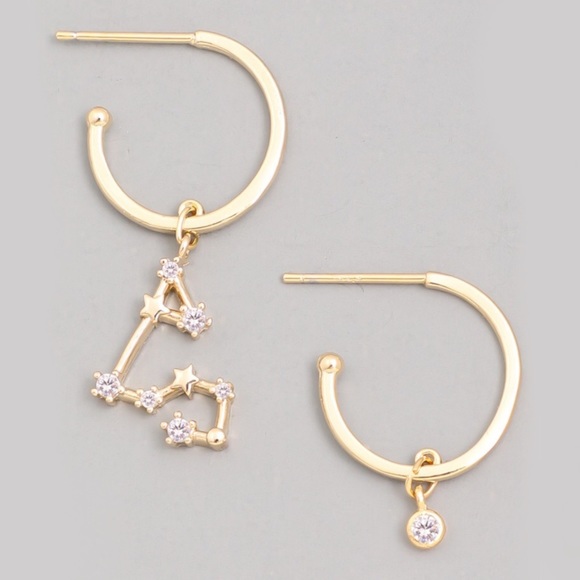 AQUARIUS Zodiac Gold Huggie Hoop Earrings - Picture 3 of 5